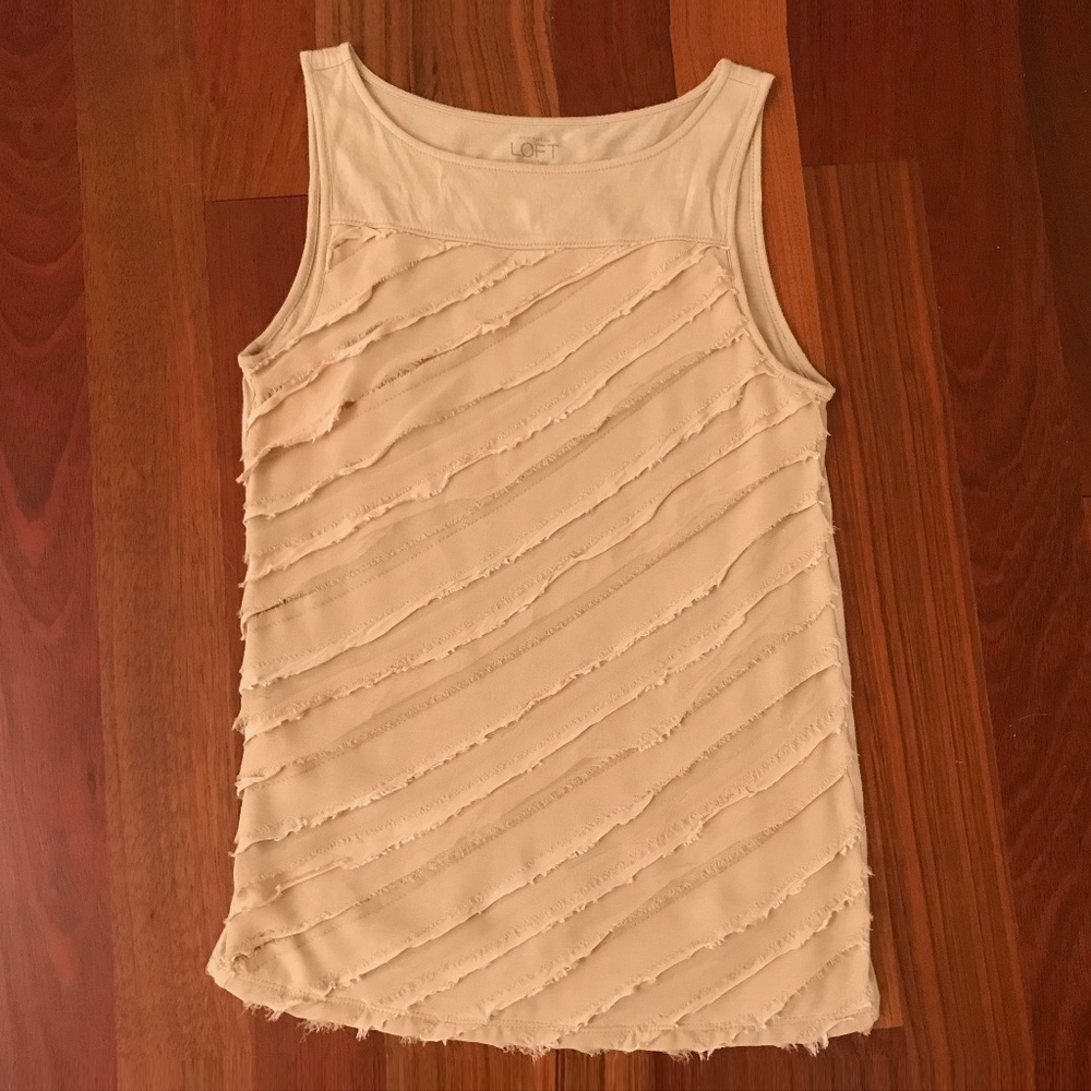 Loft Frayed Hem Diagonal Stripe Fringe Tank Top XXSP